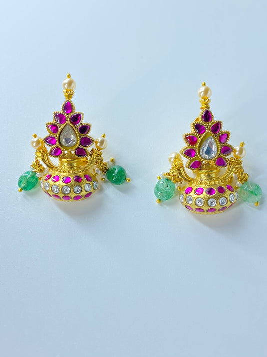 AKSHAYA PINK  POLKI STUDS