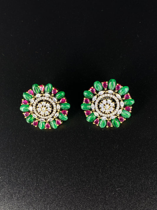 UYIR GREEN WITH PINK KUNDAN STUDS