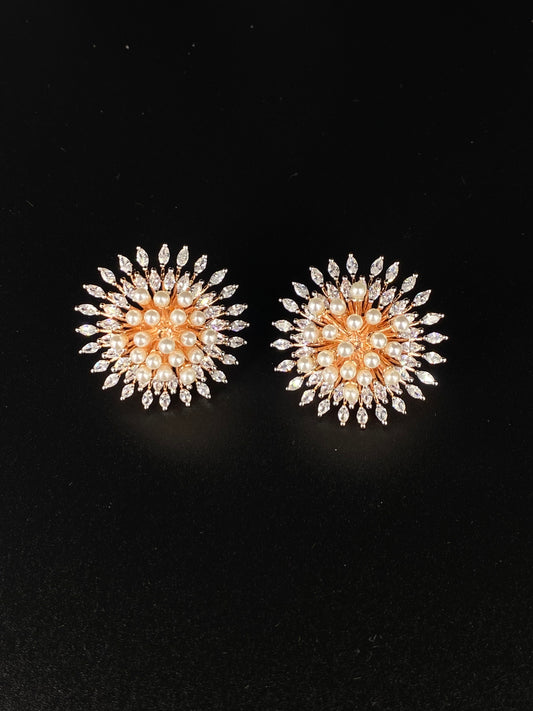 ROSE GOLD CZ AND PEARL STUDS