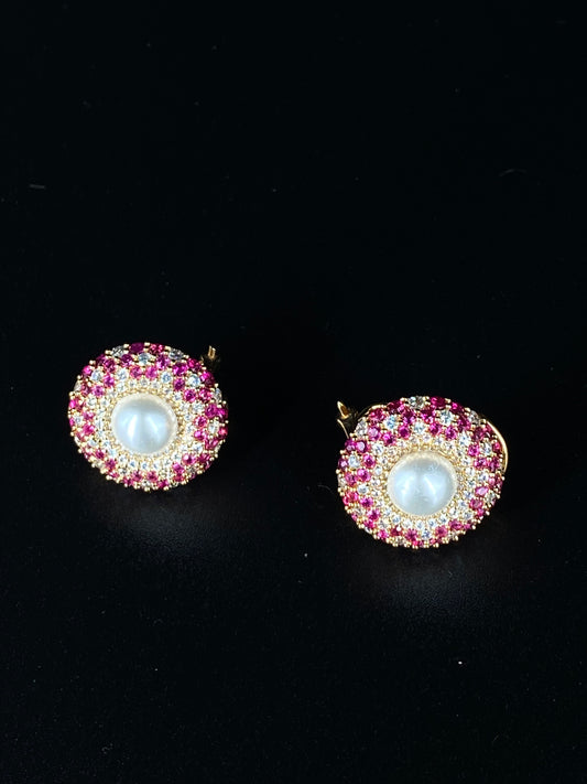 CZ WITH PINK COLOUR PEARL STUD