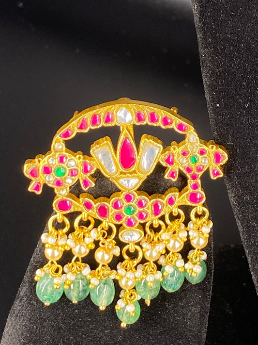 GOVIINDAPINK AND WHITE KUNDAN PENDENT