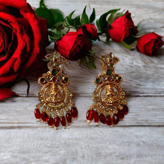 Tarini gold plated earring with red droplets